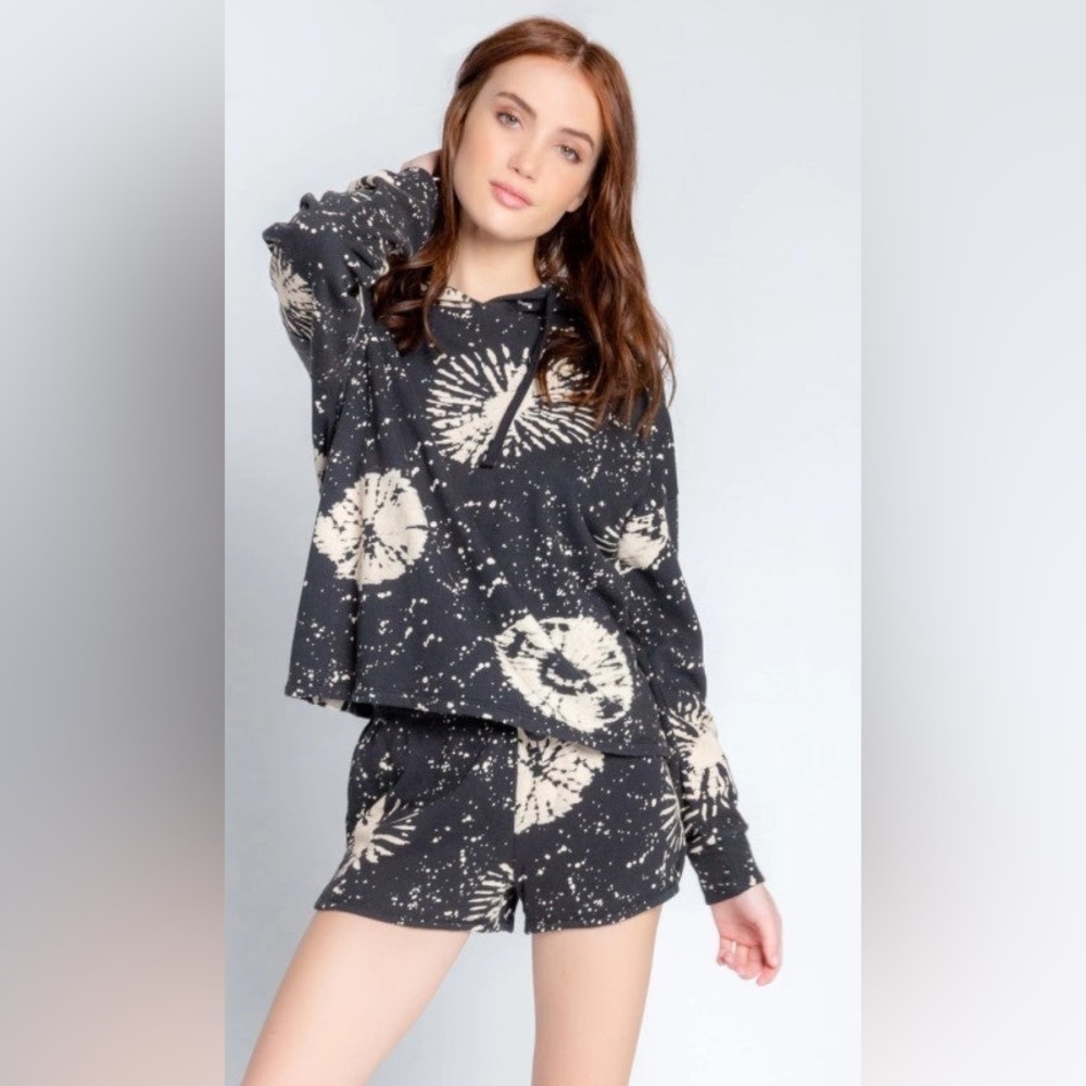 PJ Salvage Stormy Monday Hoodie Black Cream Tie Dye Medium
